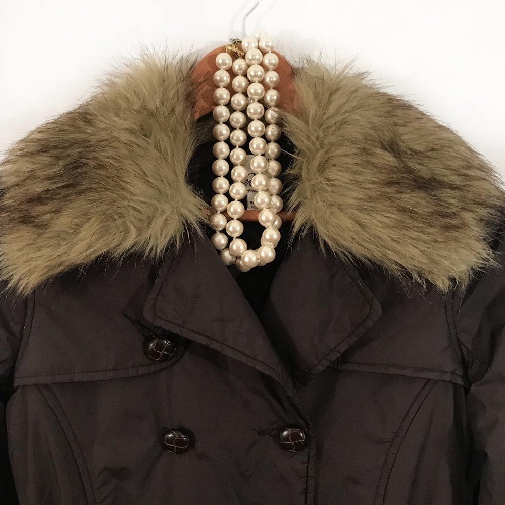 JOIE Faux Fur Belted Puffer Style Jacket Brown - Picture 2 of 10